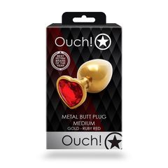 Heart Gem Butt Plug - Medium - Gold/Ruby Red-thumb-7