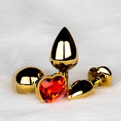Heart Gem Butt Plug - Medium - Gold/Ruby Red-thumb-3