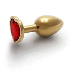 Heart Gem Butt Plug - Large - Gold/Ruby Red