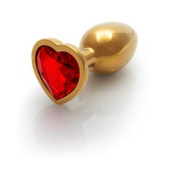 Heart Gem Butt Plug - Large - Gold/Ruby Red-thumb-2