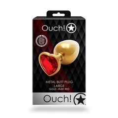 Heart Gem Butt Plug - Large - Gold/Ruby Red-thumb-7