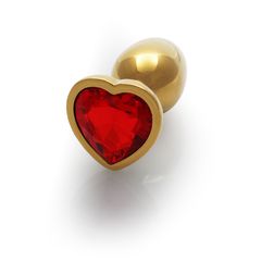 Heart Gem Butt Plug - Large - Gold/Ruby Red-thumb-1