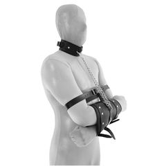 Leather handcuffs Double with collar and chain-thumb-2