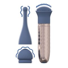 The Thrill - 10 Speed Interchangeable Vibrator - Blue-thumb-2