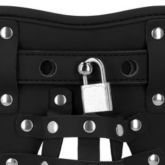 Ouch PU Leather Chastity Jock - Black-thumb-5