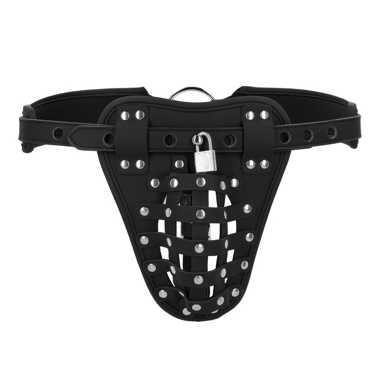 Ouch PU Leather Chastity Jock - Black
