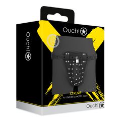 Ouch PU Leather Chastity Jock - Black-thumb-7