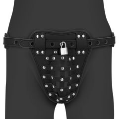 Ouch PU Leather Chastity Jock - Black-thumb-6