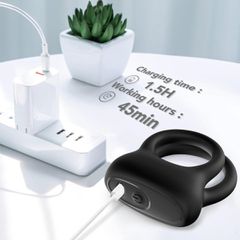 Vibrating Erection Ring Penis Overlay Dualo Black 9 Vibration Functions-thumb-2