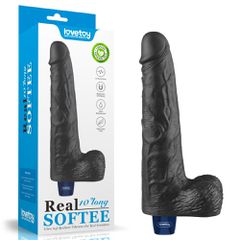 10" REAL SOFTEE Rechargeable Vibrating Dildo Black-thumb-12