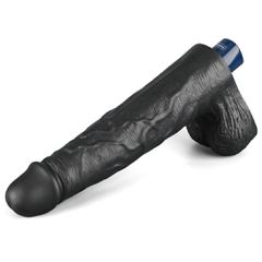 10" REAL SOFTEE Rechargeable Vibrating Dildo Black-thumb-3