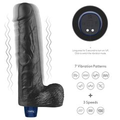 10" REAL SOFTEE Rechargeable Vibrating Dildo Black-thumb-8