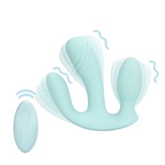 Three-In-One Liquid Silicone Vibrator - Breezy Blue-thumb-1