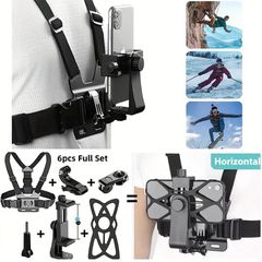 Βάση κινητού & Go Pro στήθους μαύρο χρώμα με Προστατευτικό Δίχτυ Σετ 6 Τεμάχια