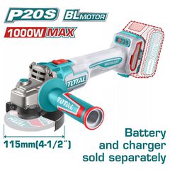 Τροχός Γωνιακός Μπαταρίας TOTAL Li-ion 20V / 115mm BRUSHLESS MOTOR Χωρίς Μπαταρία & Φορτιστή Επαγγελματικός ( TAGLI27153 )