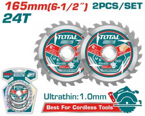 Δίσκοι Κοπής Ξύλου TOTAL Φ-165 Χ 20mm 24Τ Σετ  2 Tεμαχίων για Δισκοπρίονο TSLI1652 Επαγγελματικό ( TAC2331653 )
