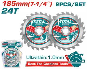 Δίσκοι Κοπής Ξύλου TOTAL Φ185Χ20mm 24Τ Σετ 2 Tεμαχίων για Δισκοπρίονα TS11418526/TS1161856/TSLI1851 Επαγγελματικό ( TAC2331853 )