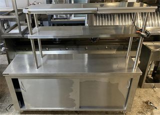 Ερμάριο Ανοξείδωτο Με 2 Συρόμενες Πόρτες 180x50x85Cm Διπλό Ράφι 138x35x80Cm & Θερμαντική Λάμπα - Μεταχειρισμένο.