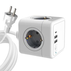 MicroConnect - 4 Way Schuko, 2 USB A Ports, 1 USB-C Port, Power Cube - With 1,5m Cable / Electronics
