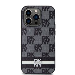 DKNY Leather Checkered Mono Pattern & Printed Stripes iPhone 14 Pro Case - Black-thumb-2