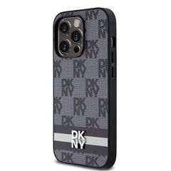DKNY Leather Checkered Mono Pattern & Printed Stripes iPhone 14 Pro Case - Black-thumb-1