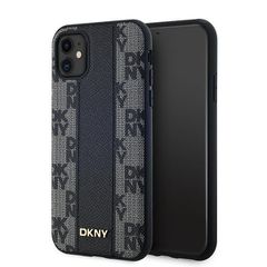 DKNY Leather Checkered Mono Pattern MagSafe Case for iPhone 11 / Xr - Black-thumb-0