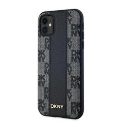 DKNY Leather Checkered Mono Pattern MagSafe Case for iPhone 11 / Xr - Black-thumb-1