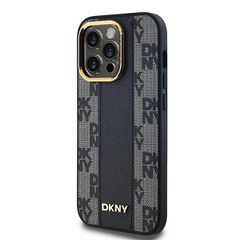DKNY Leather Checkered Mono Pattern MagSafe Case for iPhone 14 Pro Max - Black-thumb-1