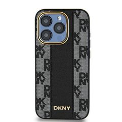 DKNY Leather Checkered Mono Pattern MagSafe case for iPhone 15 Pro - black-thumb-2