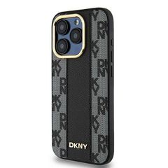 DKNY Leather Checkered Mono Pattern MagSafe case for iPhone 15 Pro - black-thumb-1