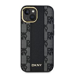 DKNY Leather Checkered Mono Pattern MagSafe Case for iPhone 15/14/13 - Black-thumb-2