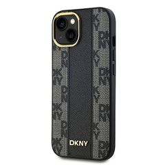 DKNY Leather Checkered Mono Pattern MagSafe Case for iPhone 15/14/13 - Black-thumb-1