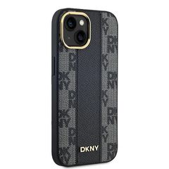 DKNY Leather Checkered Mono Pattern MagSafe Case for iPhone 15/14/13 - Black-thumb-3