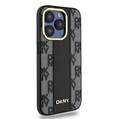 DKNY Leather Checkered Mono Pattern MagSafe iPhone 15 Pro Max Case - Black-thumb-3