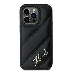 Karl Lagerfeld Diagonal Quilted Script case for iPhone 14 Pro - black-thumb-1