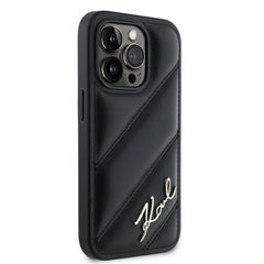 Karl Lagerfeld Diagonal Quilted Script case for iPhone 14 Pro - black-thumb-3