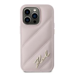 Karl Lagerfeld Diagonal Quilted Script case for iPhone 14 Pro - pink-thumb-2