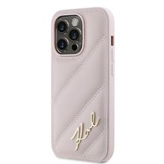 Karl Lagerfeld Diagonal Quilted Script case for iPhone 14 Pro Max - pink-thumb-1
