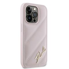 Karl Lagerfeld Diagonal Quilted Script case for iPhone 14 Pro Max - pink-thumb-3