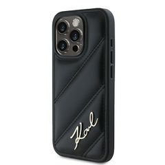 Karl Lagerfeld Diagonal Quilted Script case for iPhone 15 Pro - black-thumb-1
