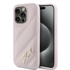 Karl Lagerfeld Diagonal Quilted Script case for iPhone 15 Pro - pink-thumb-0