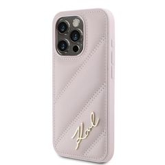 Karl Lagerfeld Diagonal Quilted Script case for iPhone 15 Pro - pink-thumb-1