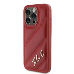 Karl Lagerfeld Diagonal Quilted Script case for iPhone 15 Pro - red-thumb-1