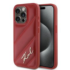 Karl Lagerfeld Diagonal Quilted Script case for iPhone 15 Pro - red-thumb-0