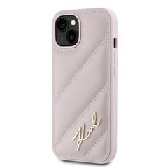 Karl Lagerfeld Diagonal Quilted Script case for iPhone 15 Plus / 14 Plus - pink-thumb-1