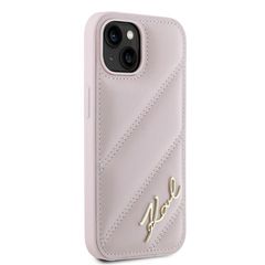 Karl Lagerfeld Diagonal Quilted Script case for iPhone 15 Plus / 14 Plus - pink-thumb-3