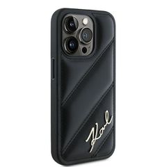 Karl Lagerfeld Diagonal Quilted Script case for iPhone 15 Pro Max - black-thumb-3