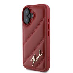 Karl Lagerfeld Diagonal Quilted Script iPhone 16 Case - Red-thumb-1