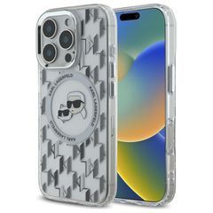Karl Lagerfeld IML Monogram Karl & Choupette Head MagSafe iPhone 16 Pro Case - Clear