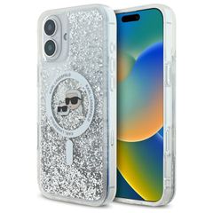 Karl Lagerfeld Liquid Glitter Karl & Choupette Head Magsafe iPhone 16 Plus Case - Clear